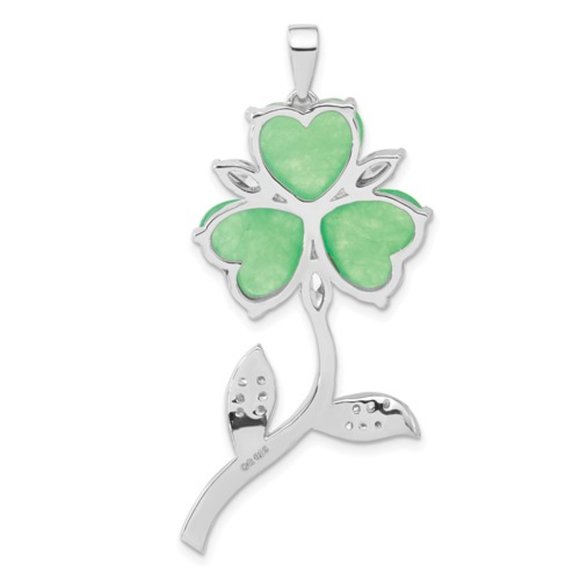925 Sterling Silver Green Jade Clover 3-Leaf CZ Irish Shamrock Charm Pendant - Picture 7 of 11